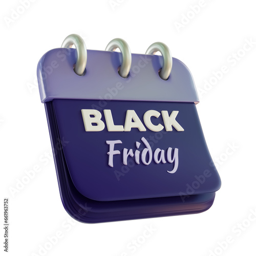 Black Friday Calendar Icon Isolated 3D Render Illustration