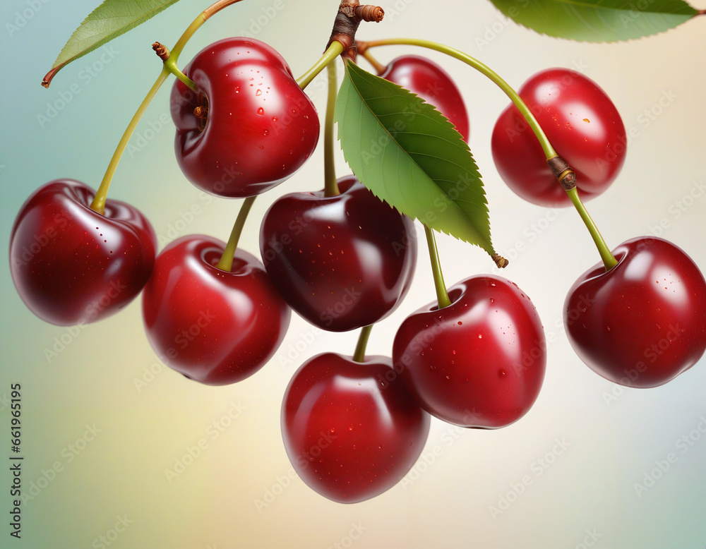 Piles of fresh picked red cherry isolated on an illuminated background