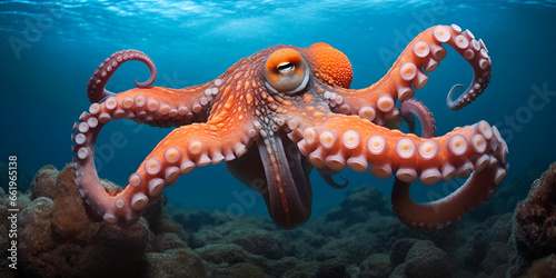 Common octopus octopus vulgaris wildlife animal, Octopus underwater daylight. Generate Ai