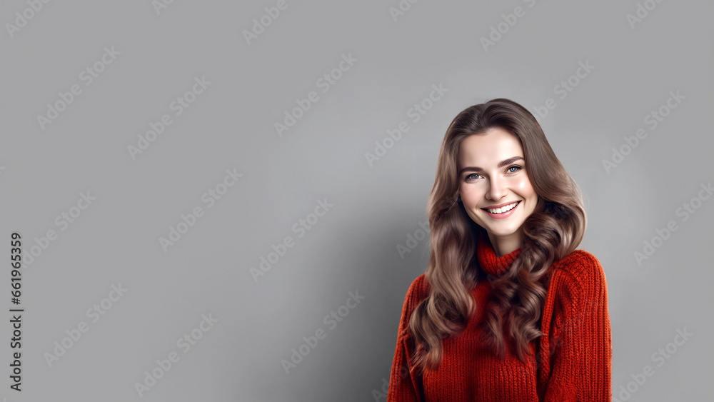 Beautiful woman smiling isolated on studio background with copyspace area Beautiful woman smiling isolated on studio background with copyspace area