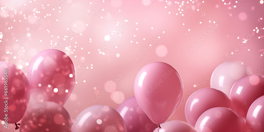 Pink balloons on a pink background, birthday concept, light pink balloon, generative ai  
