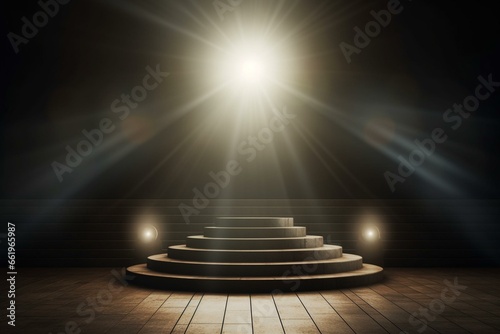 Background with bright spotlight on a podium. Generative AI photo