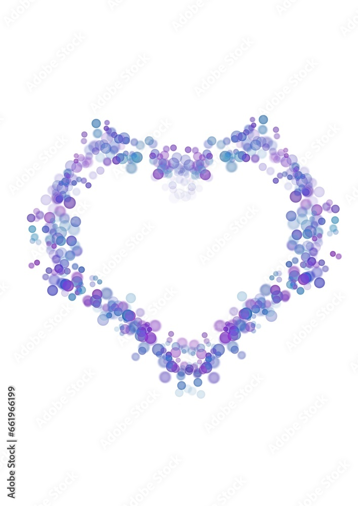 Small circles of different sizes and transparency of blue and purple colors and their shades are folded into a heart on a white background, Close-up. Illustration. Small circles of different sizes and transparency of blue and purple colors and their shades are folded into a heart on a white background, Close-up. Illustration.
