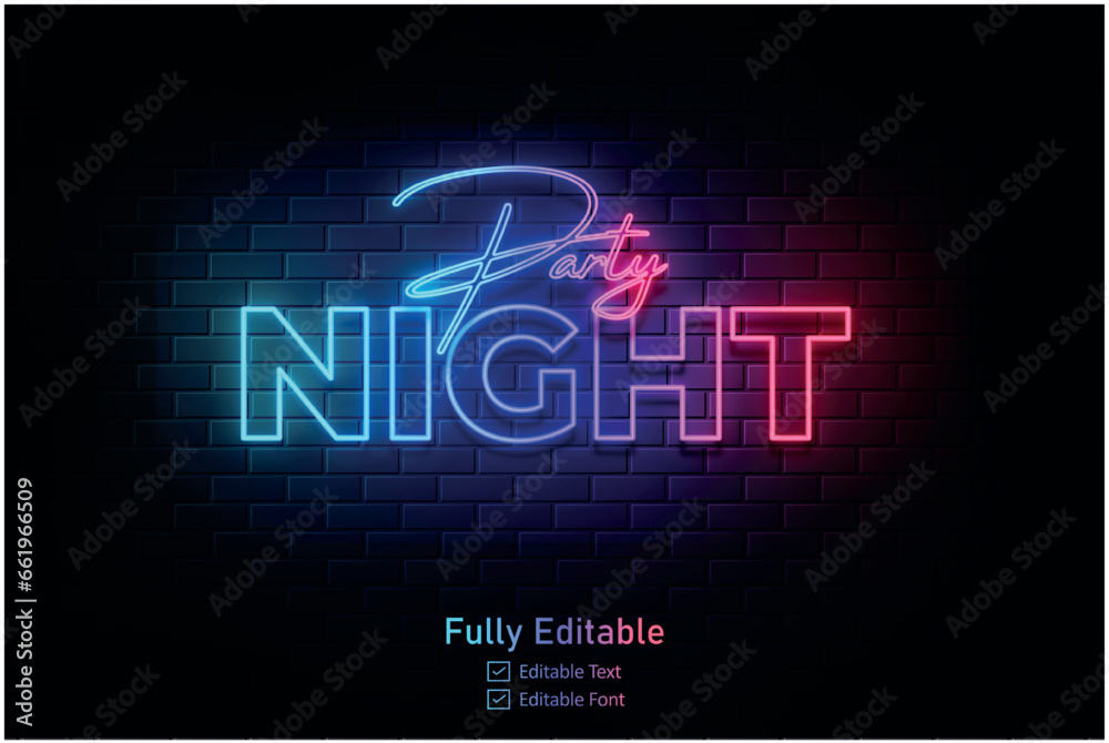 Neon effect for edible text neon style effect logo and night club logo and night party poster text
