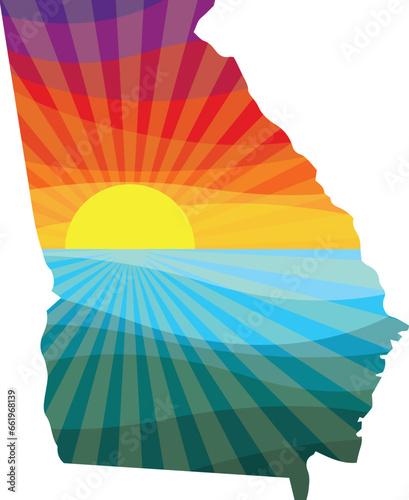 Colorful Sunset Outline of Georgia Vector Graphic Illustration Icon
