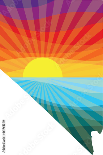 Colorful Sunset Outline of Nevada Vector Graphic Illustration Icon
