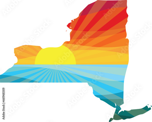 Colorful Sunset Outline of New York Vector Graphic Illustration Icon
