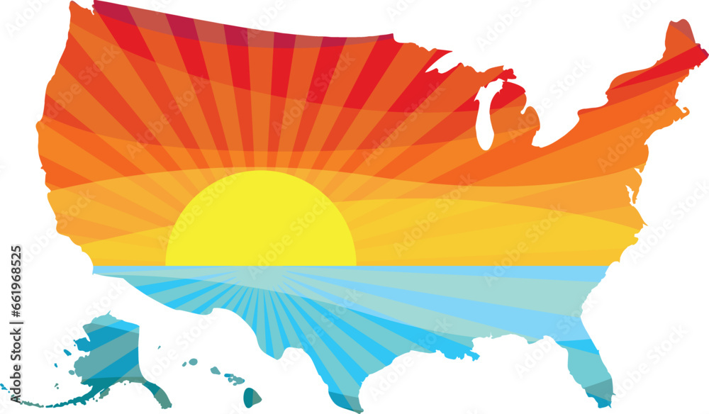 Colorful Sunset Outline of USA United States of America Vector Graphic Illustration Icon
