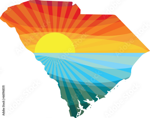 Colorful Sunset Outline of South Carolina Vector Graphic Illustration Icon
