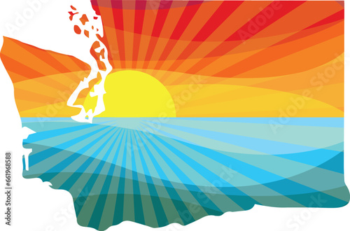 Colorful Sunset Outline of Washington Vector Graphic Illustration Icon
