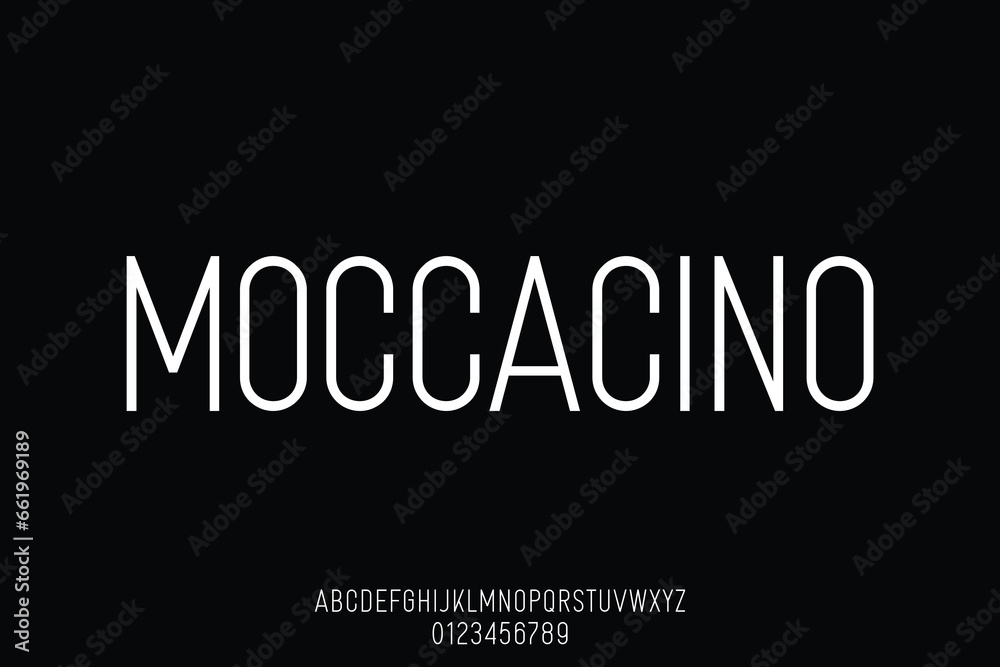 Simple modern clean condensed alphabet display font vector. Minimalist coffee shop typography style