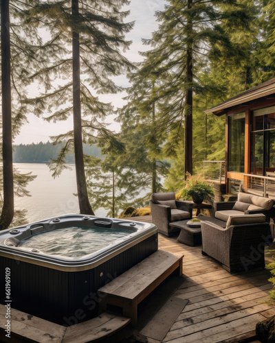 House on the lake with jacuzzi on terrace © svastix