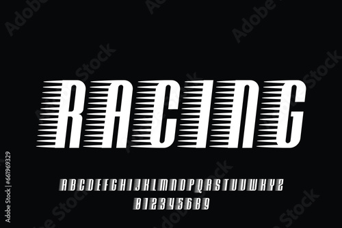 Decorative condensed speed style alphabet display font vector