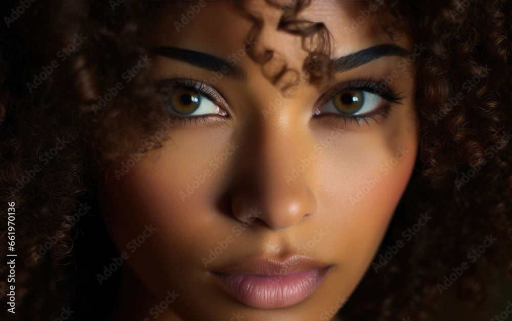 Close up of beautiful black woman with full makeup