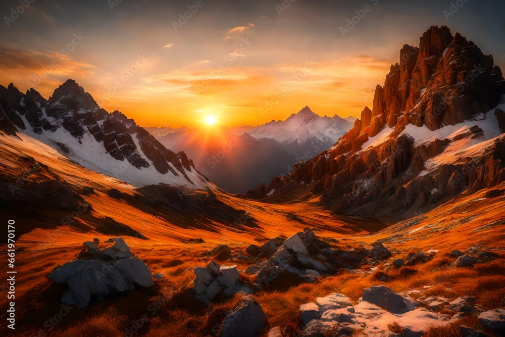 sunset over the big mountains