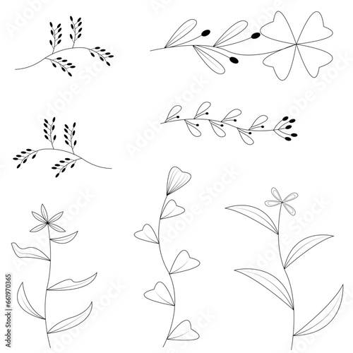  wild floral flowers and plants line art hand drawn vector botanical illustrations. tatto,book cover,commercial useble.