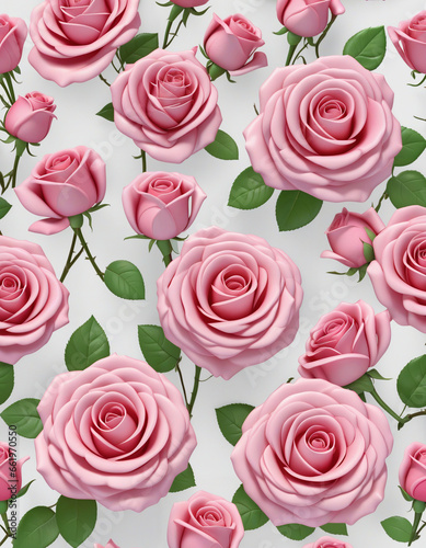 Background with patterns and texture of 3D roses and spring flowers.