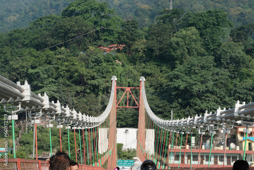 Top view of rishikesh ram jhula bridge photo