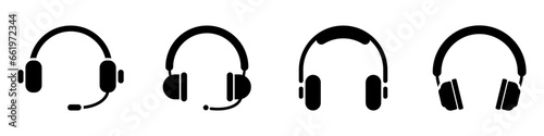 Headphones icon set. Support line or customer support. Hot line with consultant. Customer service. Vector