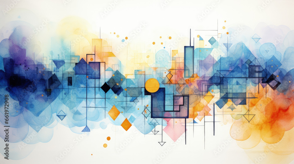 Obraz premium Artistic Background with Watercolor and Shapes