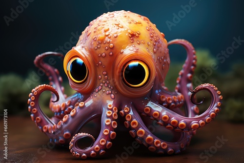 Cute octopus with big eyes on a dark background