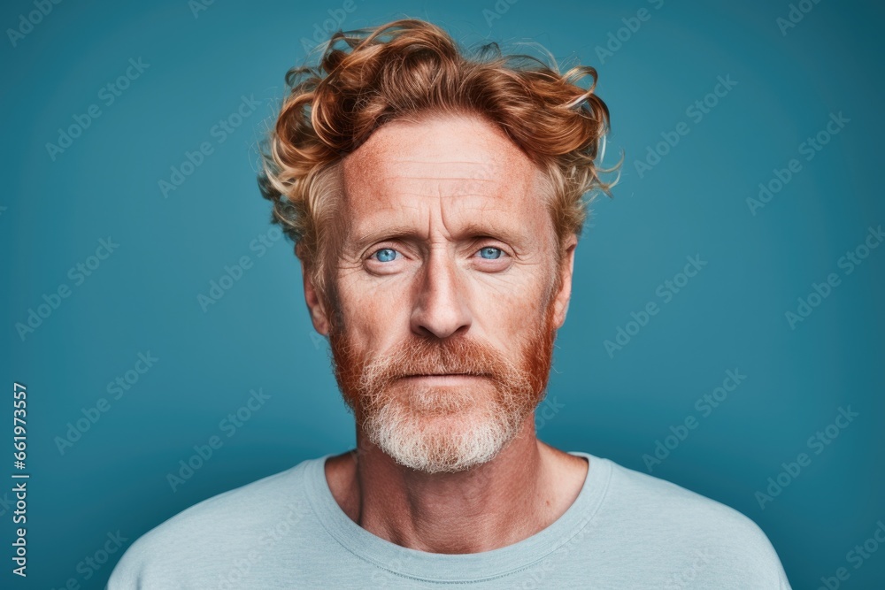 An expressive portrait of a mature and serious Caucasian man with a beard, conveying a sense of confusion and uncertainty.