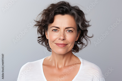 A cheerful and confident mature woman in her prime  radiating natural beauty and elegance in her portrait.