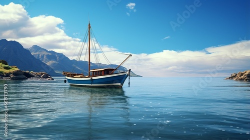 Beautiful picture of a fishing boat in the middle of the sea Ai generated art © Manik007