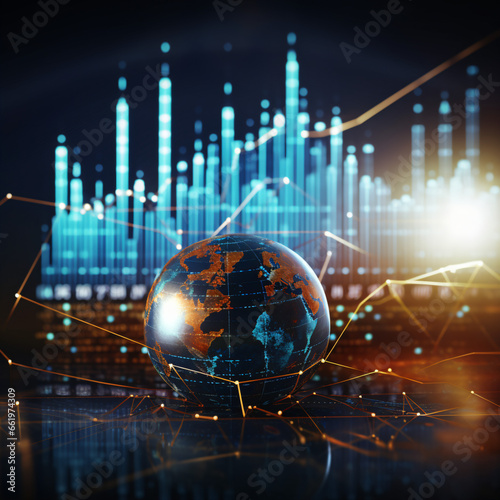 Global business growth analysis and asset investment chart Business and Finance Up arrow Holographic economic chart  global economic trend analysis  financial graph analysis on virtual screen