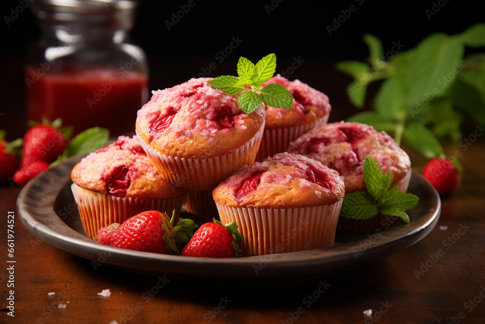 Strawberry Muffins health Snacks Recipes Food Photography, generative ai