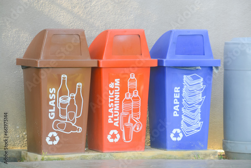 The outdoor recycle bin serves as a designated category for rubbish and waste, promoting environmentally responsible disposal practices
