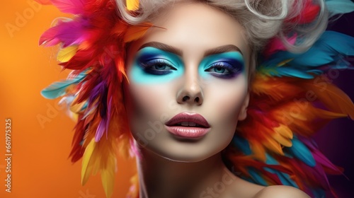 Beautiful, Fashion portrait of model with creative vibrant color make-up.