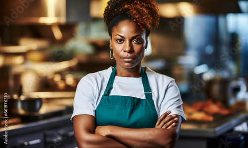 Leading with Confidence: Mid-Adult Black Female Chef in Apron