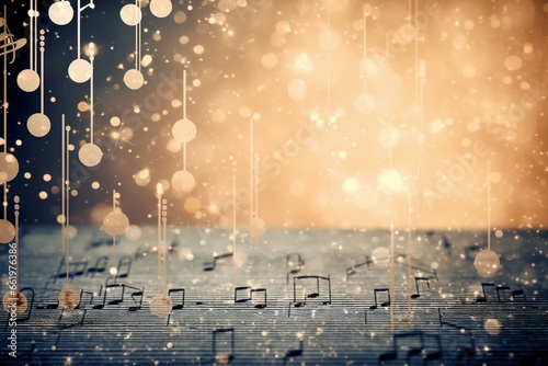 vintage music sheet with holiday notes as blurred background. Generative AI