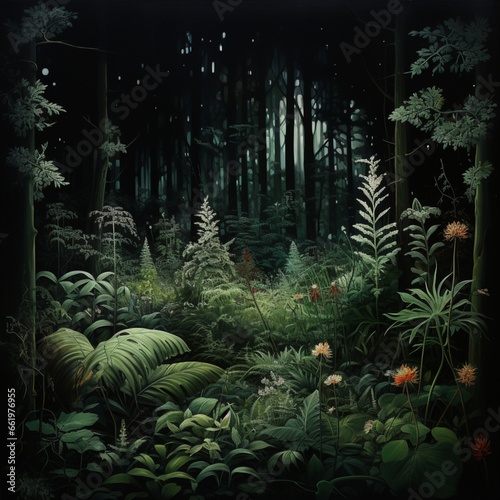 Forest with dark colored plants beautiful image Ai generated art