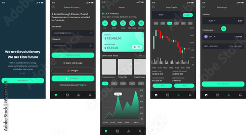 Crypto Wallet Exchange and Cryptocurrency Trading and Token Black Mobile App UI Kit Template