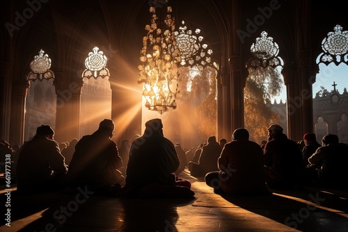 Imams deep in prayer, creating a tranquil atmosphere within the sacred walls of the mosque photo