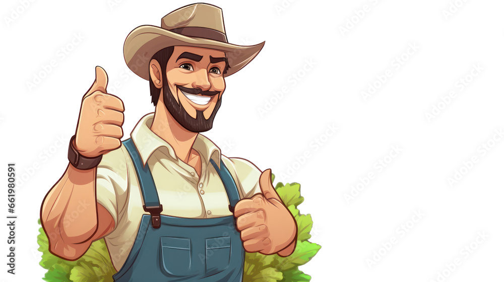 Obraz premium A cartoon of The male farmer thumbs up and smiles happily