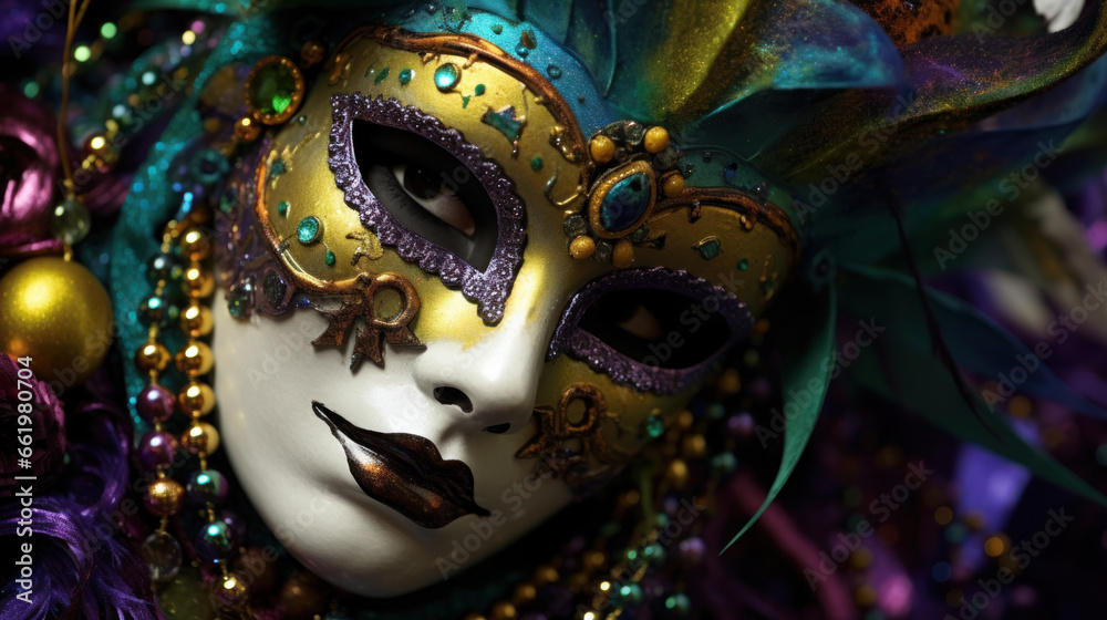 Woman wearing mask of Mardi Gras festival