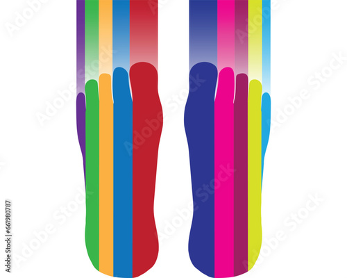 vector design of two feet consisting of various colorful mixtures from top to bottom with a color gradation effect