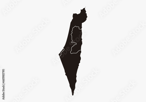 Mapa de Palestina: Gaza y Cisjordania e Israel en negro con trazo blanco