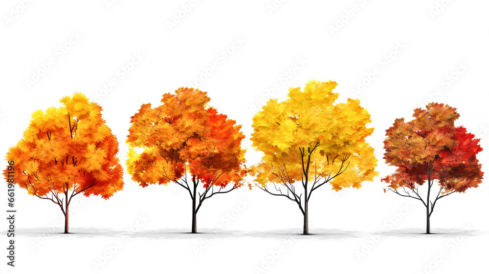 Set of trees with autumn colors on a white background. AI generated Set of trees with autumn colors on a white background. AI generated
