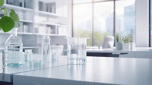Obraz na płótnie Place for presenting a medical product, clean white table in the laboratory w salonie