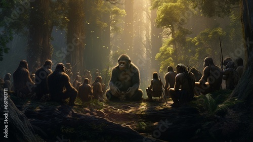 Image of gorillas meeting in the jungle beautiful image Ai generated art photo
