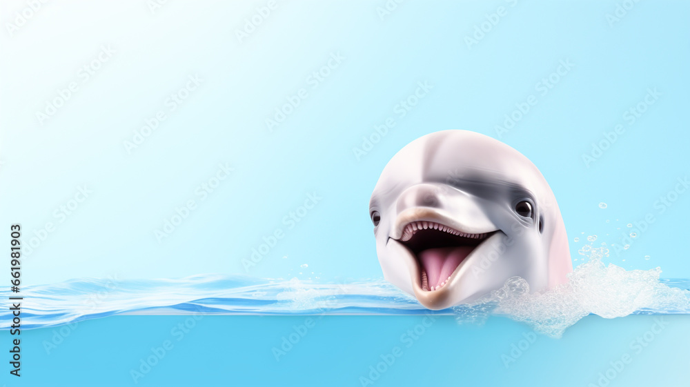 Fototapeta premium Funny minimalist background with a dolphin. AI generated