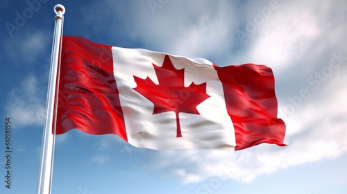 A Canadian flag fluttering in the breeze photo