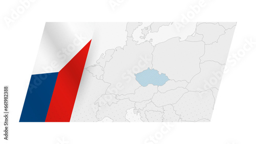 Czech Republic map in modern style with flag of Czech Republic on left side.