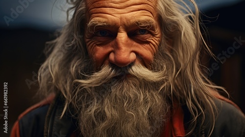 Portrait of very old man with long beard.