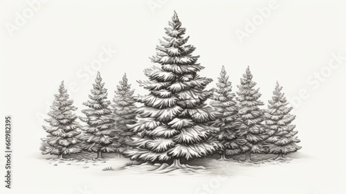 A detailed pencil drawing of a majestic pine tree