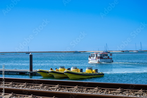 Boats in lagoons in Faro, Portugal